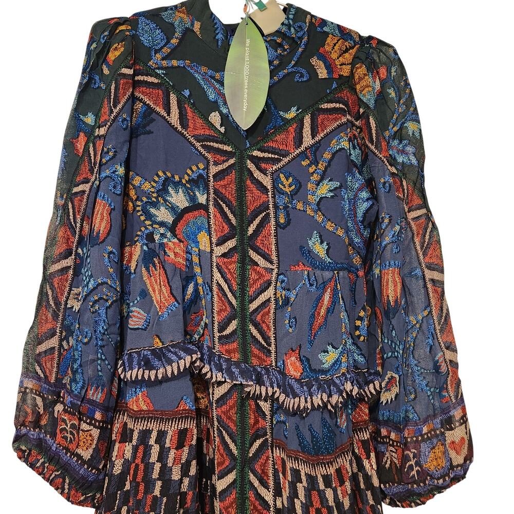 Farm Rio Anika Tapestry Tiered navy blue maxi dress size XL - Picture 4 of 7